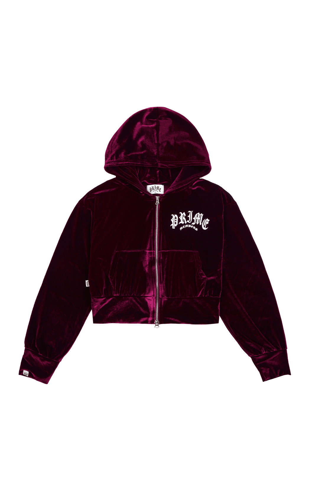 Velvet Crop Zip-Up Hoodie Wine
