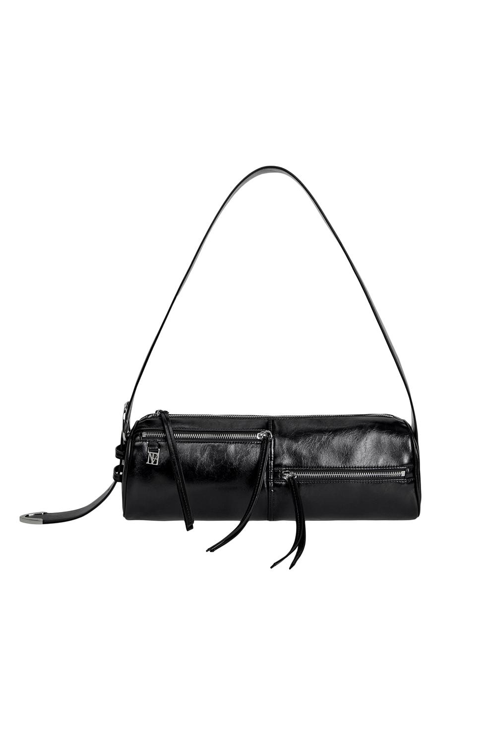 Stepped Zipper Shoulder Bag [ Black ]