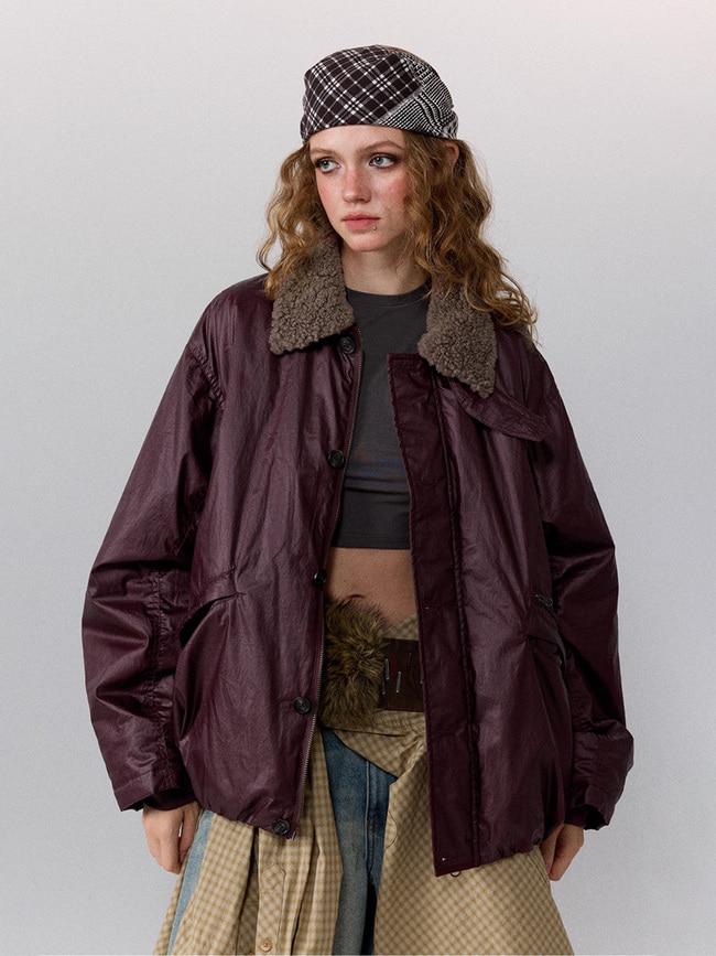 [Monterest] Detachable Faux Fur Collar Padded Deck Jacket