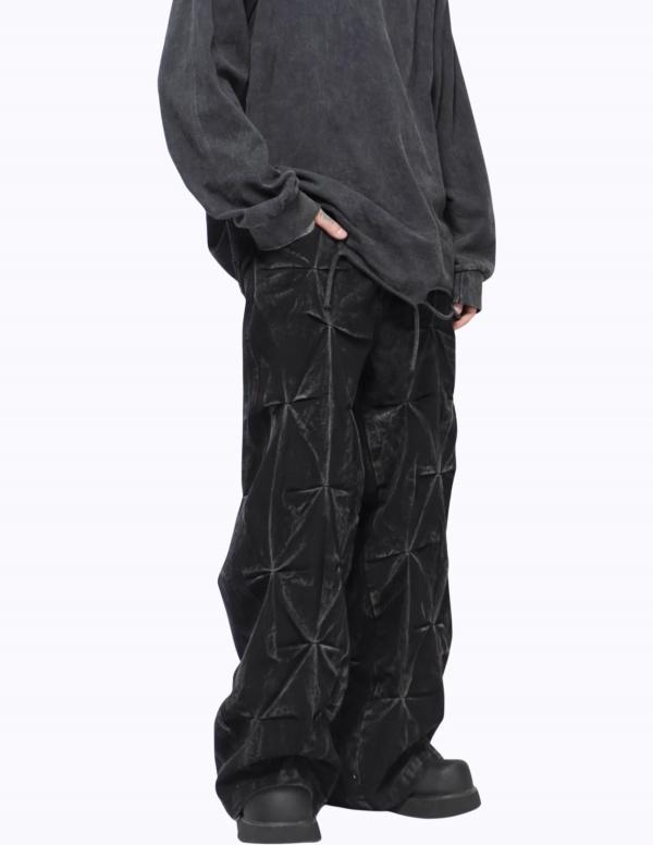 블랙 플리츠 타이다이 데님 팬츠