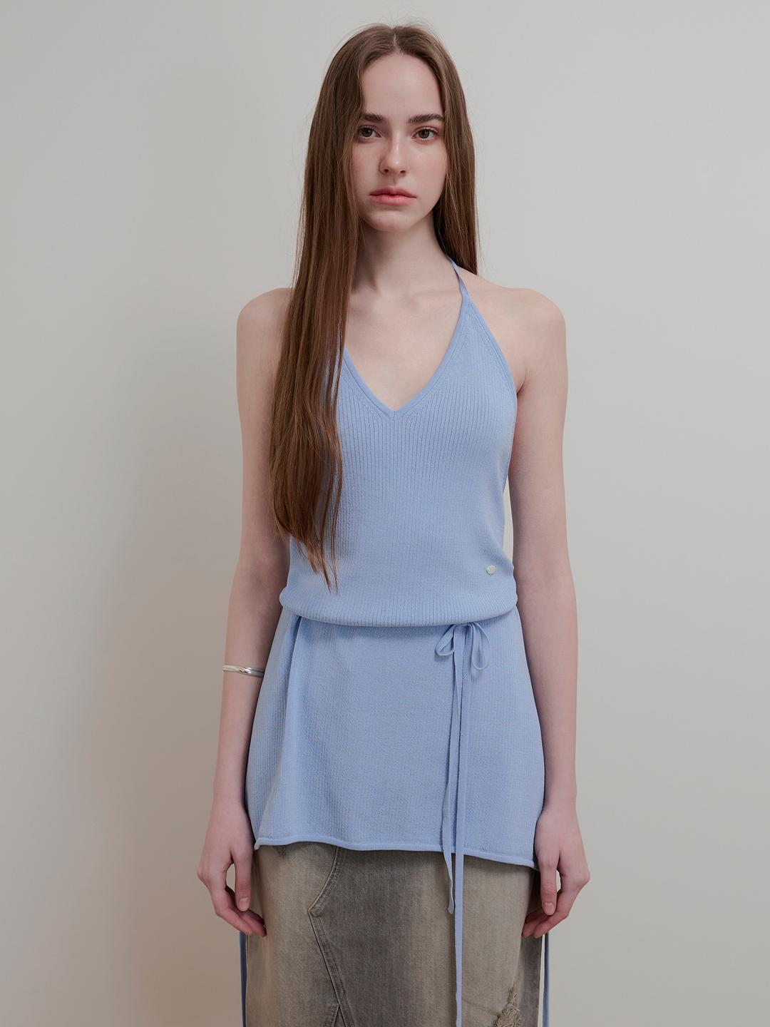 LAYERED HALTER NECK KNIT - SKY