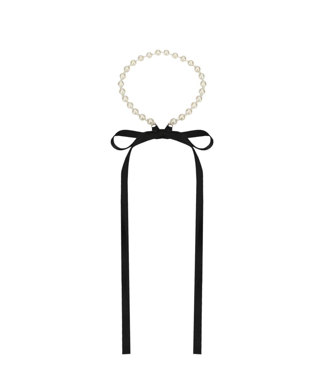 Ribbon tie pearl chocker
