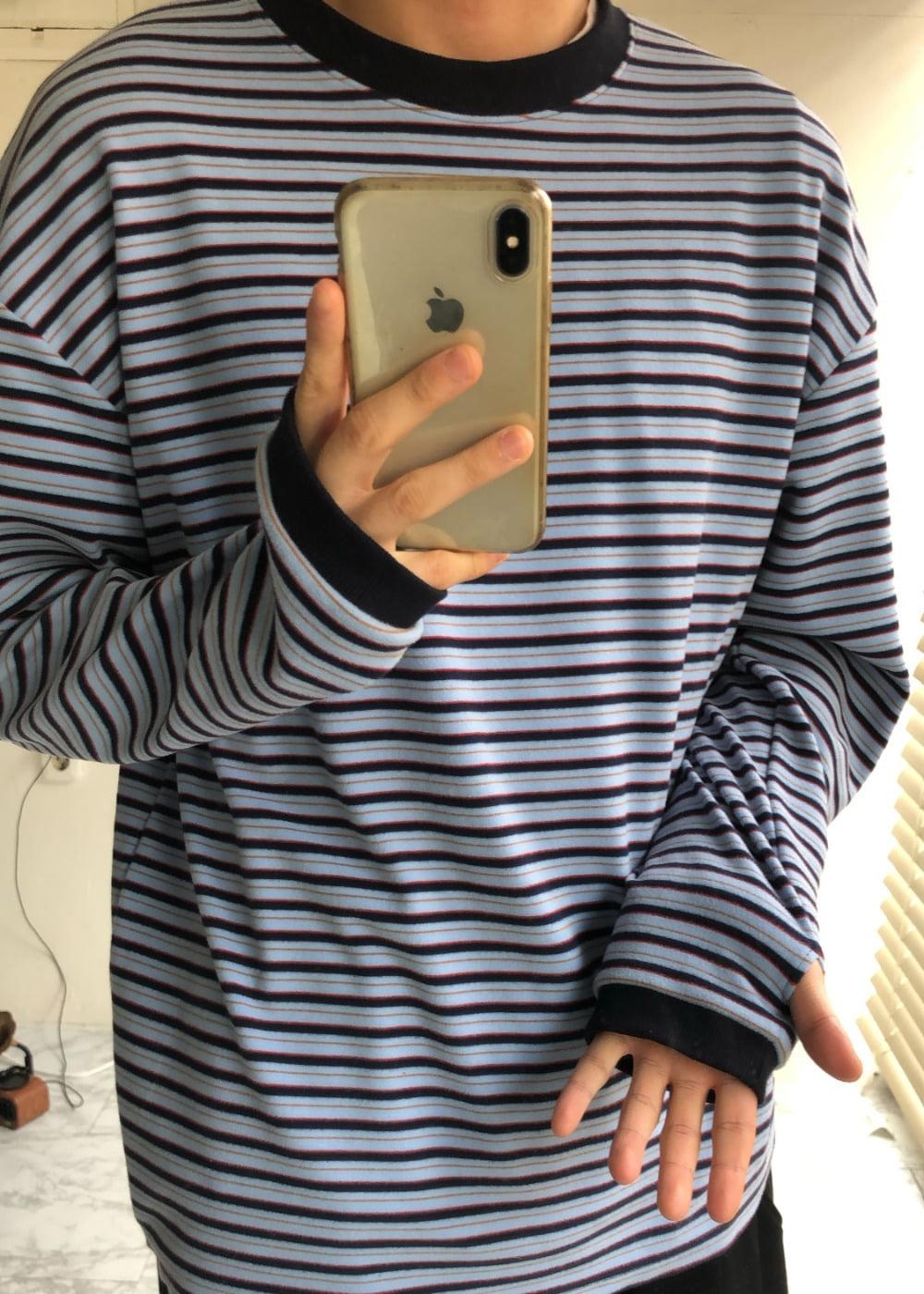 peach stripe sleeve t (기모)