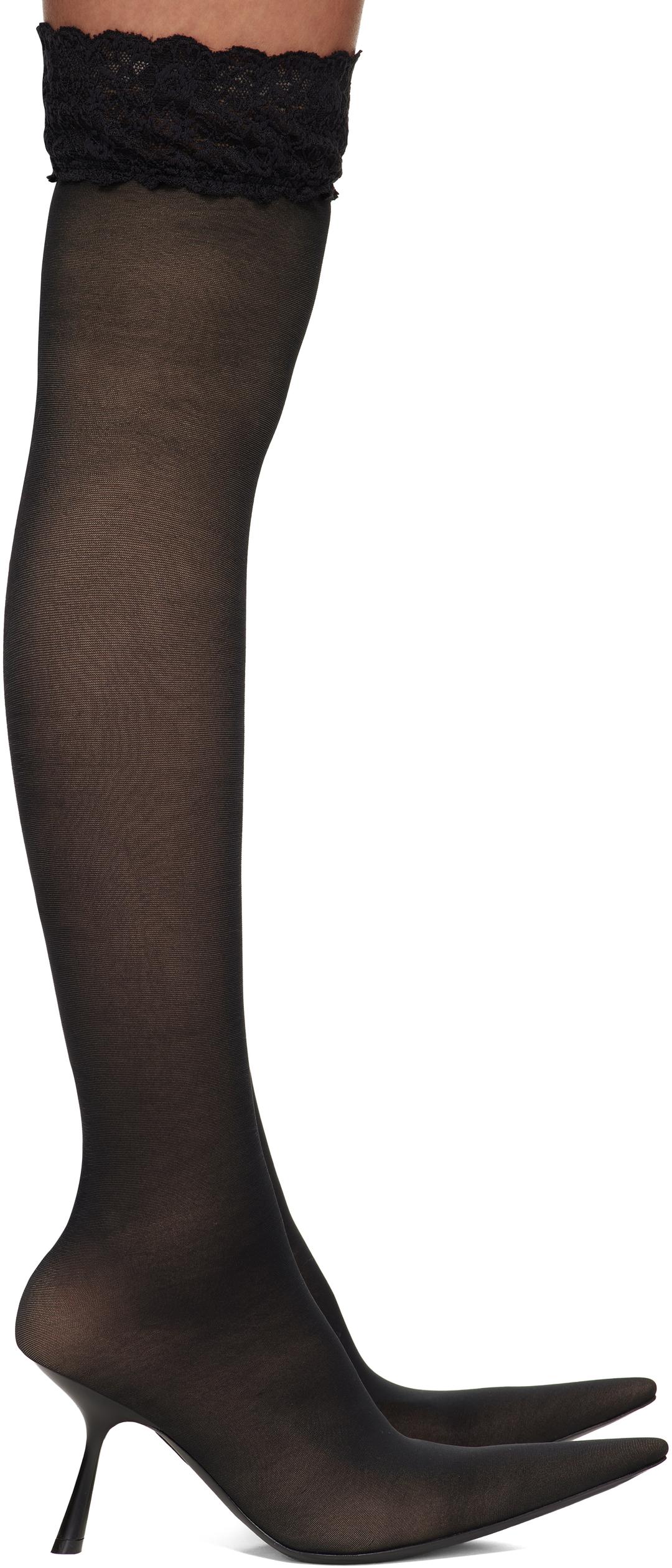 블랙 스타킹 힐 롱 부츠