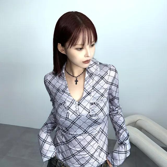 vintage check collar t