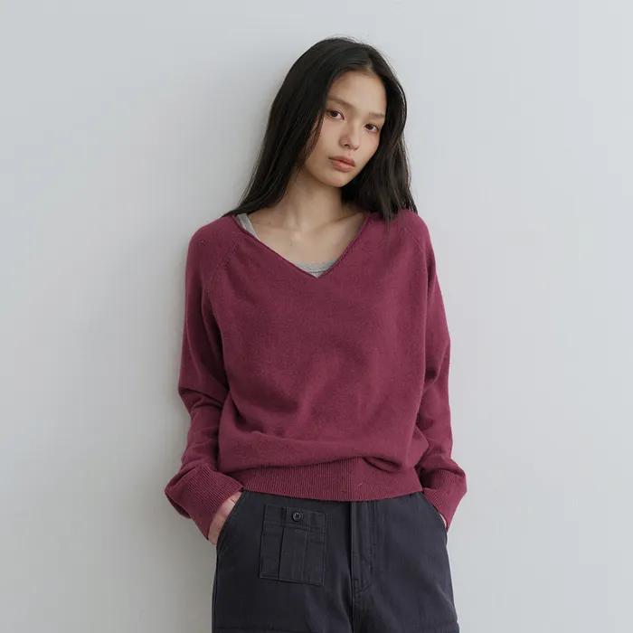 Camel v-neck knit (grape)