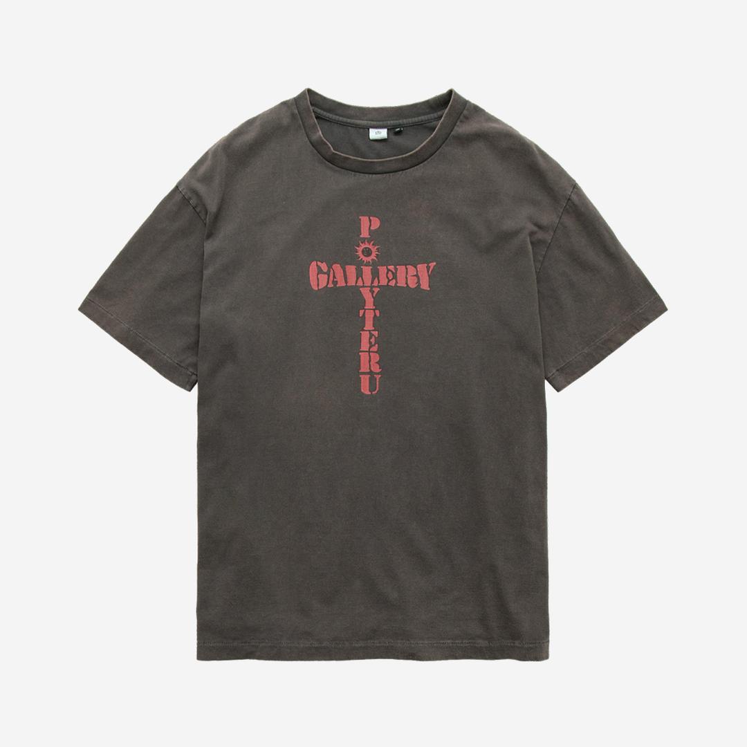 (06.11 PM6:00) 1011 1/2 graphic t-shirt 'cross tee' - washed charcoal brown