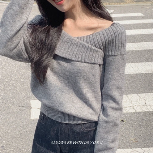 리베트 오프숄더 긴팔 니트 / 가을 겨울 데이트룩 연말룩