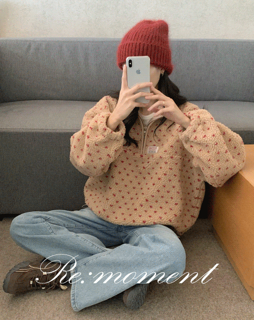 오디너리먼트 [뉴컬러 추가/💗주문폭주/8000장 돌파!/RE:MOMENT/레드, 블랙 당일발송] made. 코러스 덤블 반집업 도트 후리스 3color! (꾸안꾸룩