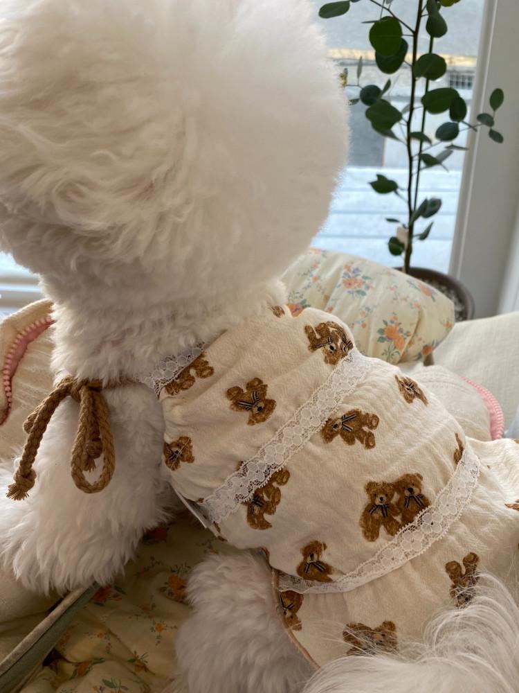 더행복하개 강아지옷 테디 끈나시 크롭 티셔츠 원피스XS