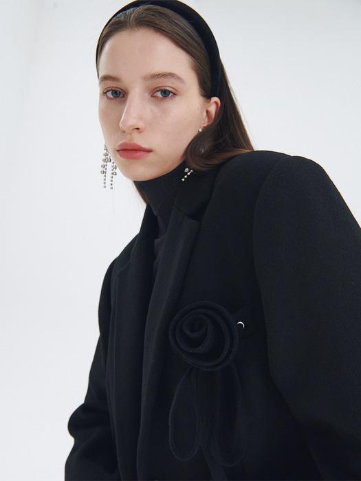 ROSE CORSAGE WOOL HALF COAT_BLACK