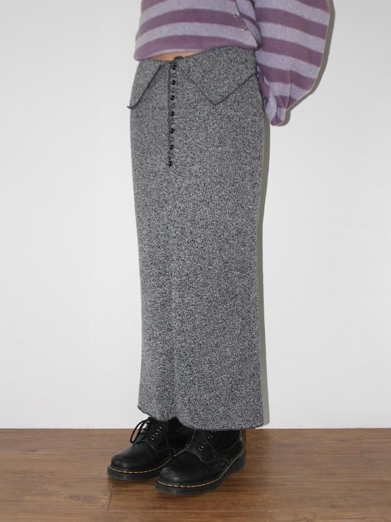 (안감기모) BOCASHI BUTTON KNIT SKIRT (gray / charcoal)