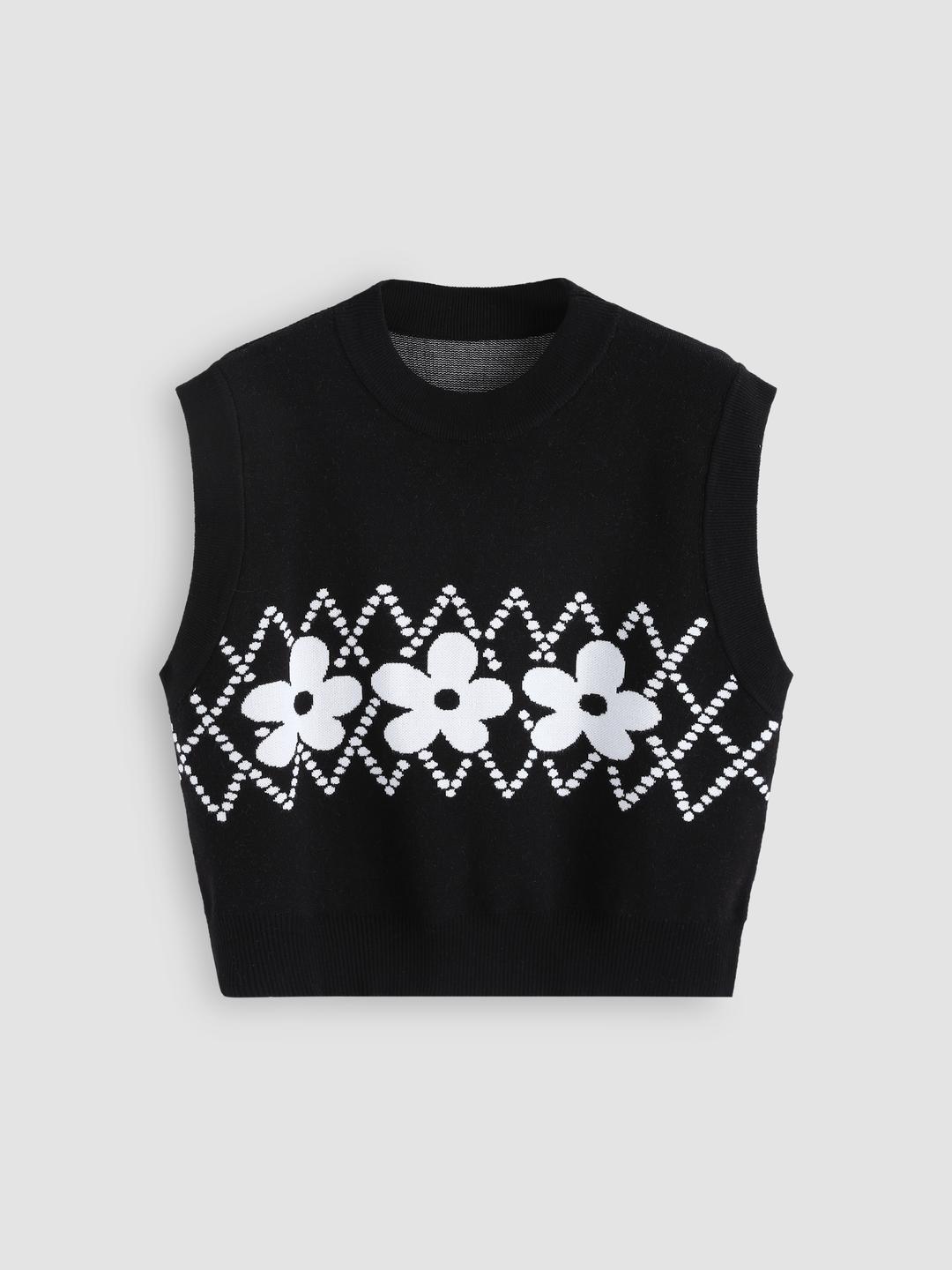 Floral Pattern Knitted Vest