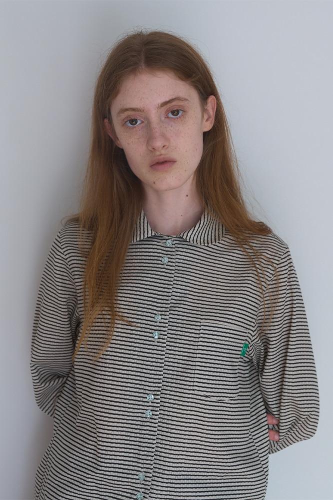 92. Stripe round collar shirt_Ivory