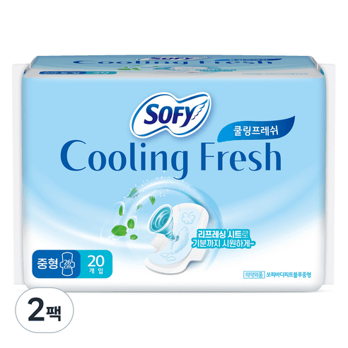쏘피 쿨링 프레쉬 생리대 날개형, 중형, 20개입, 2팩