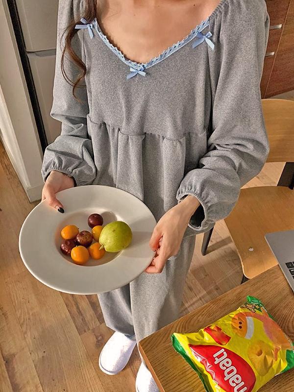 모던리본블루 긴팔 상하세트 파자마 잠옷