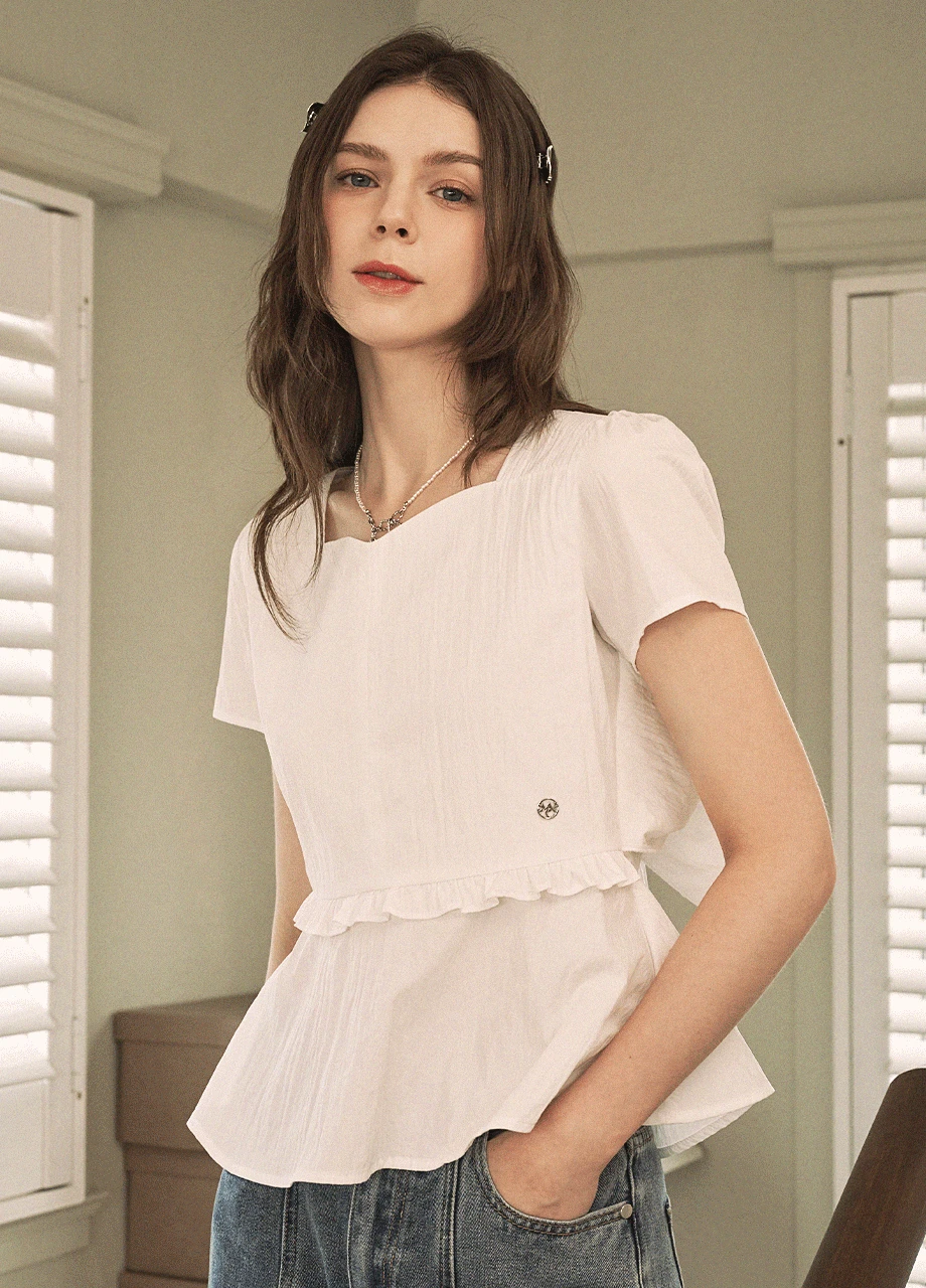 [44-120] Lilac Back Strap Frill Blouse 