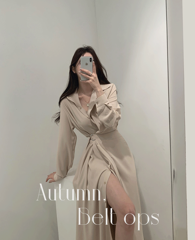 autumn 벨트 셔츠 롱원피스 - 3color