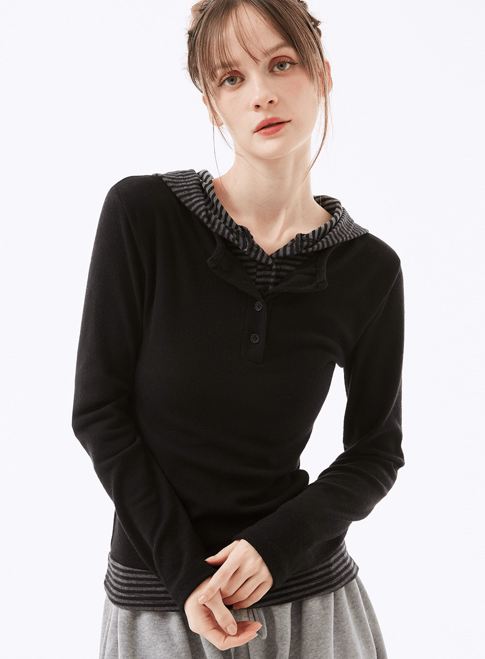 모라스 기모 레이어드 후드 긴팔티