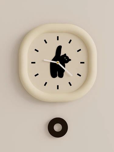 고양이 무소음 진자 벽시계 베이지 사각 원형 귀여운 시계