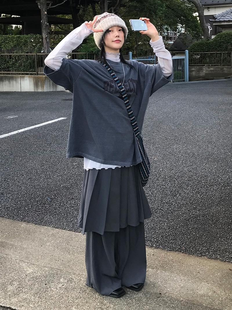 PLEATS SK WIDE PT  (charcoal / black)