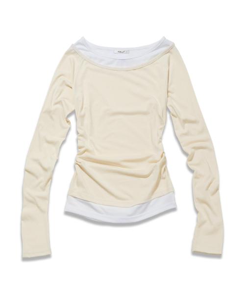 셔링 포인트 오프 레이어드 티셔츠_크림