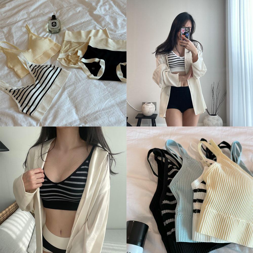 마카롱 브라렛 패드 일체형 골지 노와이어 브라렛 수면 브라탑 스포츠 캡내장 백리스 속옷