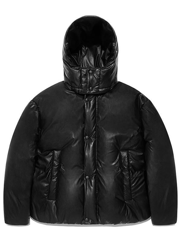 LEATHER SHORT BIG PUFFER [BLACK]