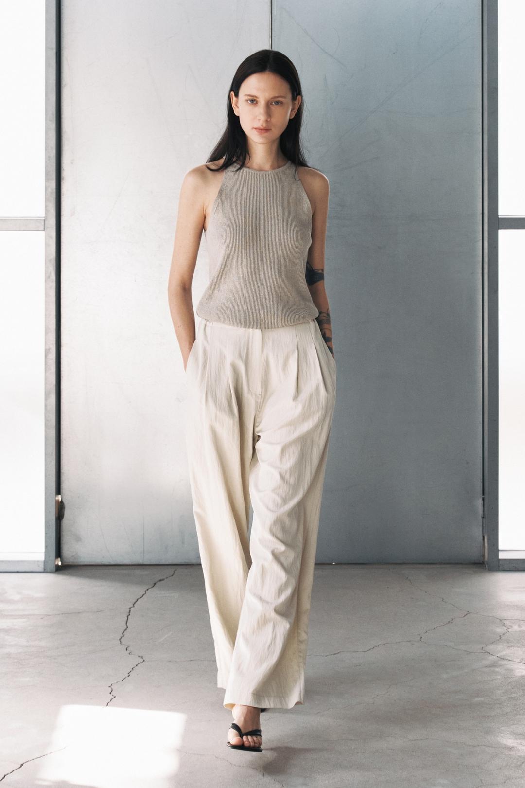 이안 투턱 와이드 밴딩 팬츠 (light beige)