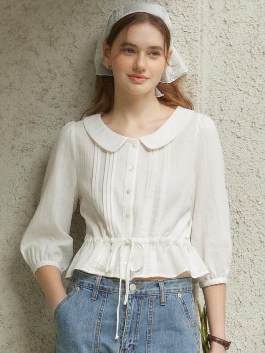 Round Collar Pintuck Blouse - White
