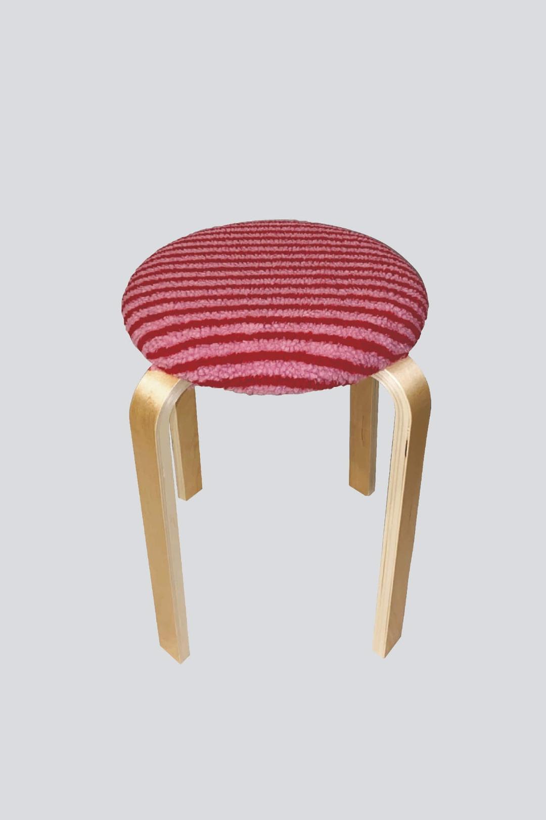 Fur stripe stool (red&pink)