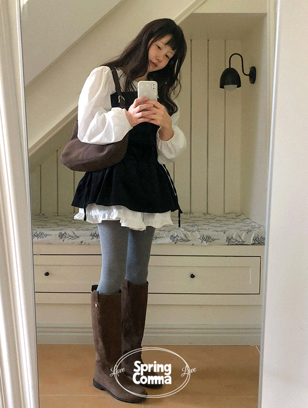 스프링콤마 [하객룩/당일/숏,롱기장/MADE/국내] 버딘 프릴스퀘어넥블라우스원피스 (단독주문만 당일 출고 가능!)