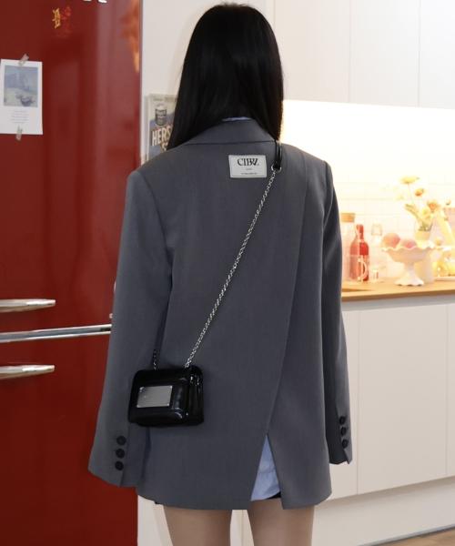 루즈핏 사선 절개 싱글 자켓_GREY