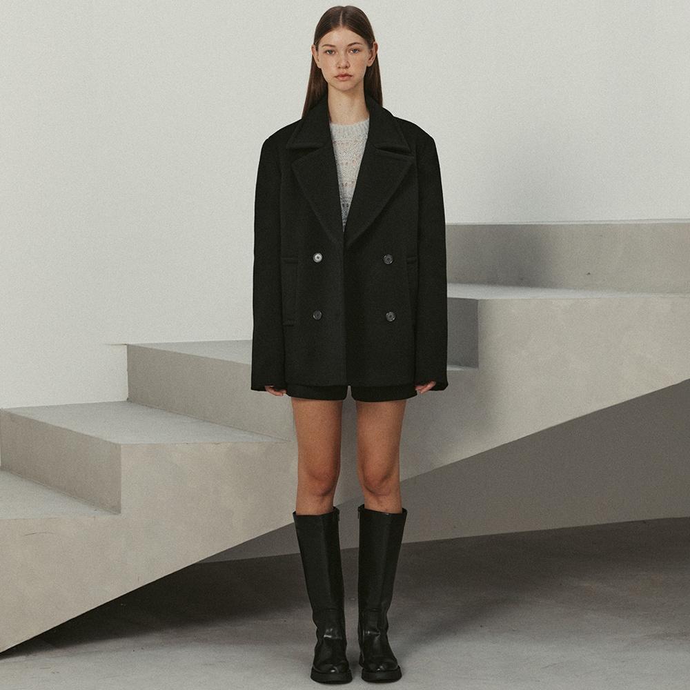 brushed wool half coat (black)