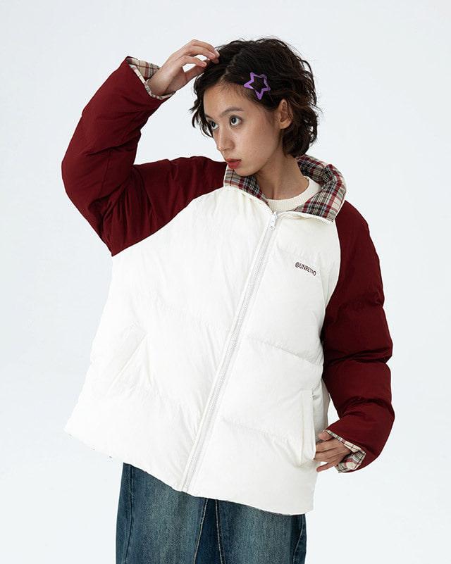 UNRETRO 리버시블 컬러블록 패딩 자켓 (화이트)