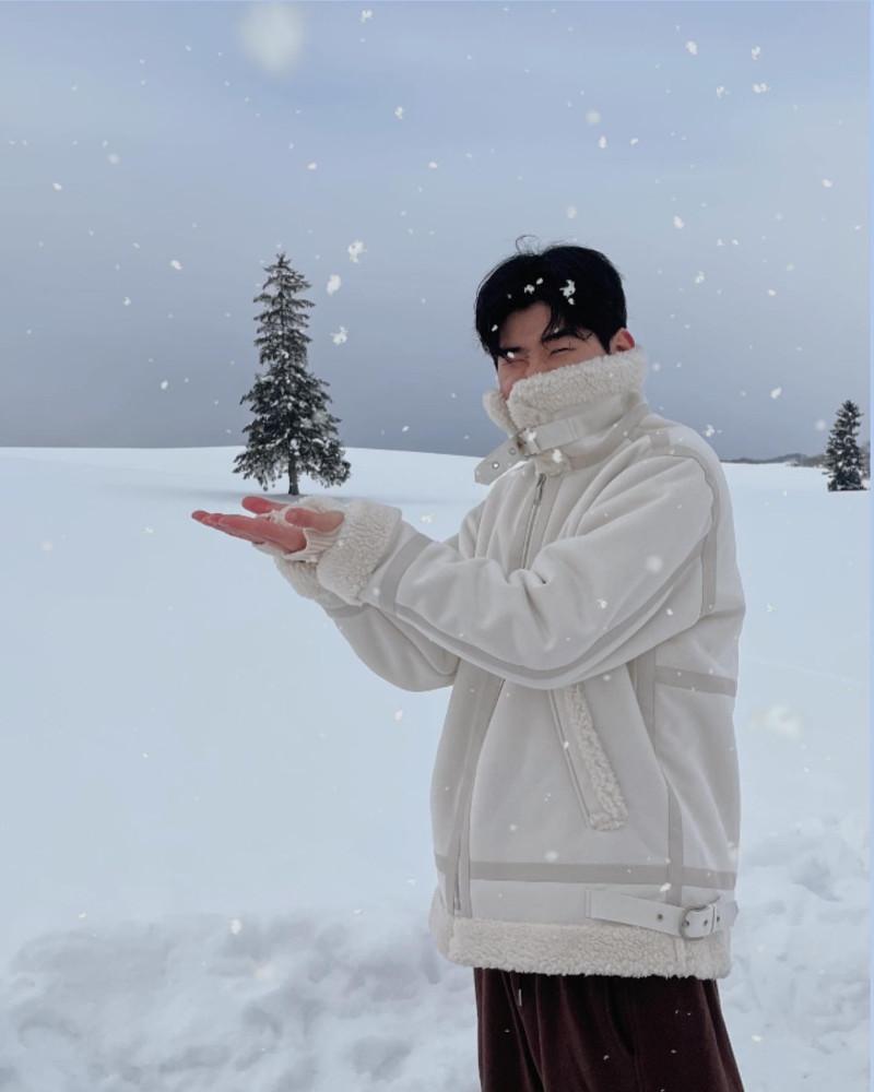 Snow suede mustang 남자 스노우 스웨이드 버클 하이넥 무스탕