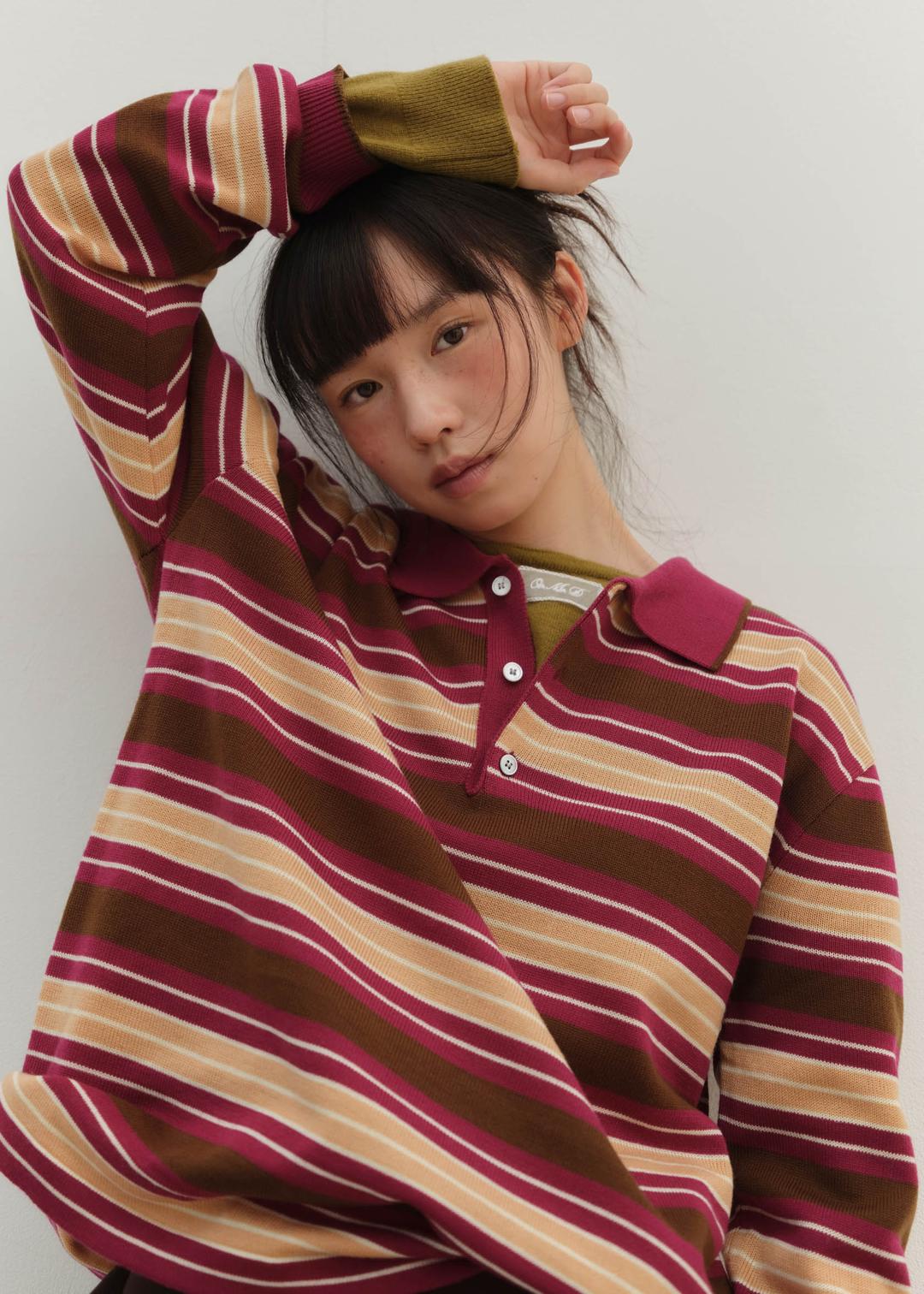 [2ND]OWN STRIPE COLLAR KNIT - PLUM