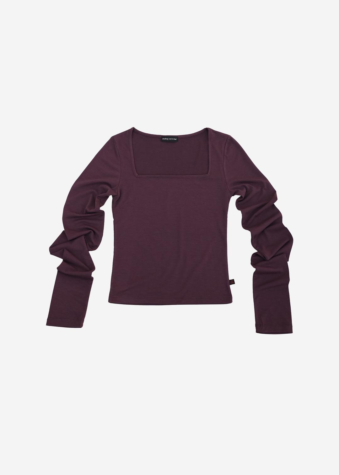 [재입고]SLIM SQUARE NECK T-SHIRTS #PURPLE BROWN - 달링유어배드
