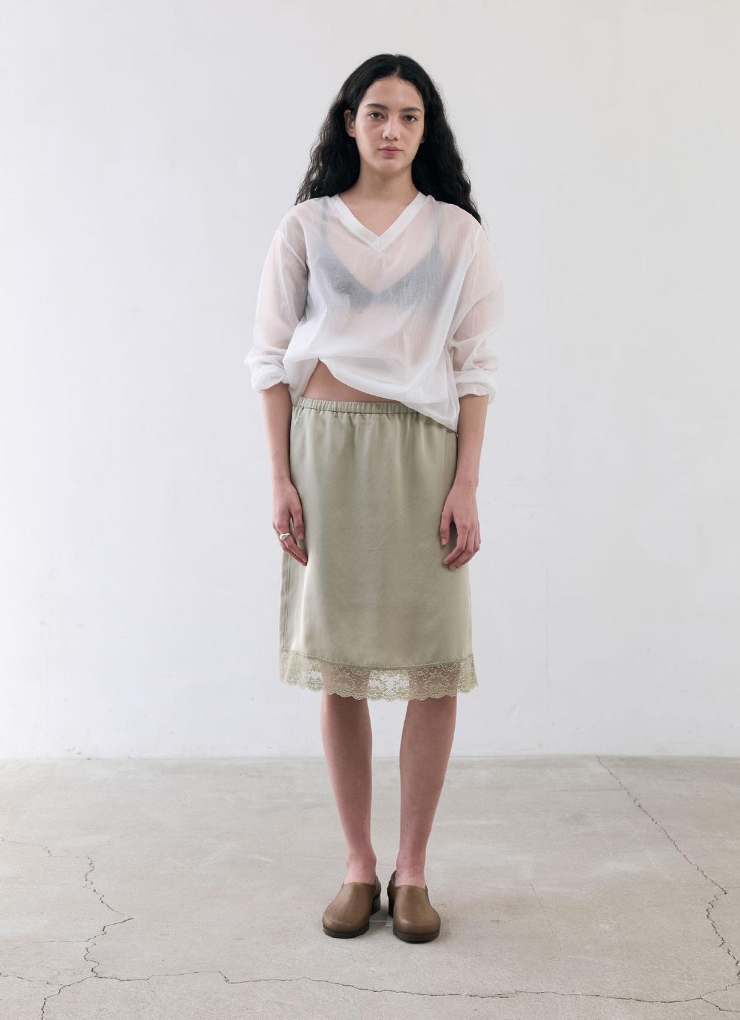 25SS SILKY LACE SKIRT / OLIVE