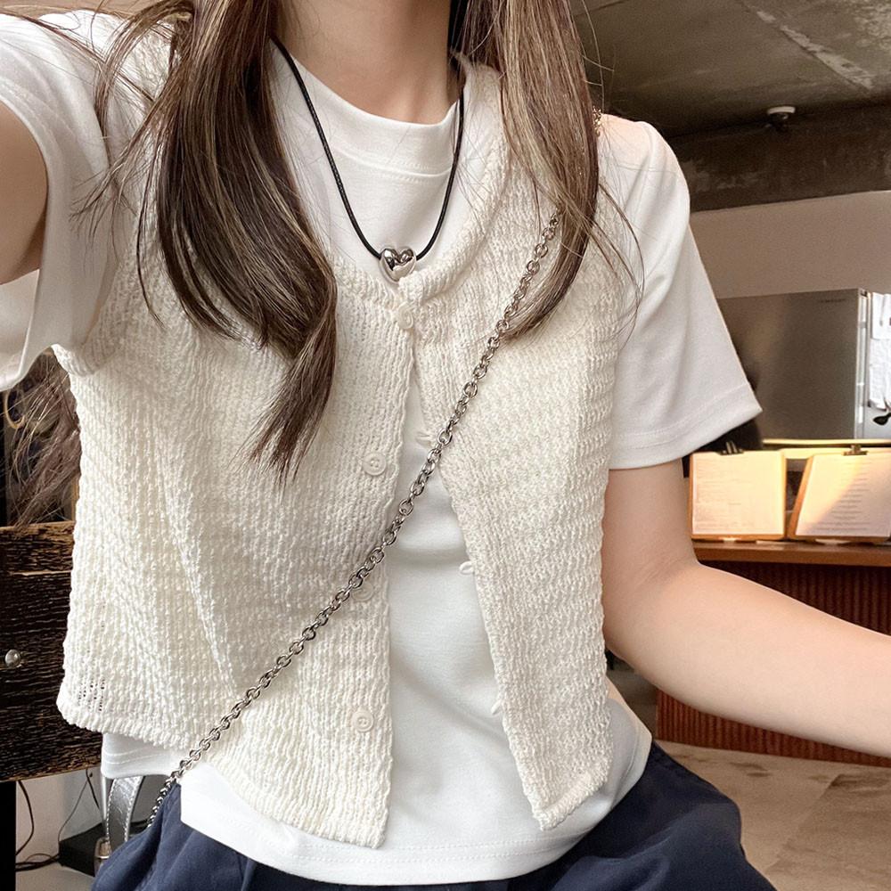 레이어드 여름 니트 조끼 크롭 뷔스티에 3color