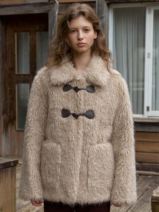 A SHEARING FUR HALF COAT_KHAKI GREY