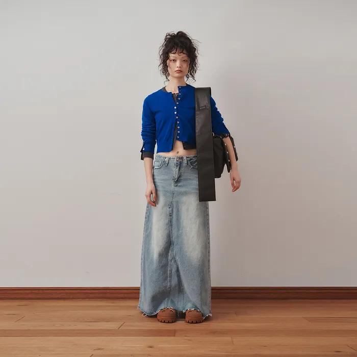 [8차] MAXI DENIM SKIRT, MEDIUM BLUE