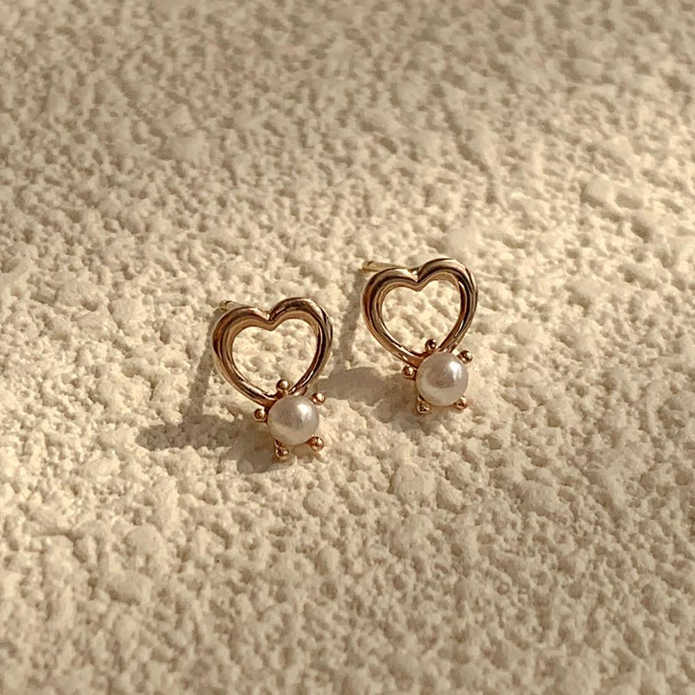 14k 하트 펄 담수 진주 귀걸이 여자 금 귀걸이