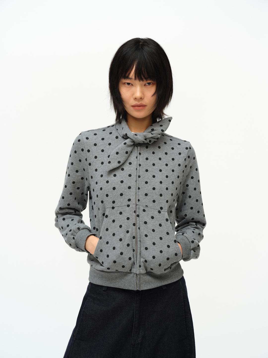oinimi Ribbon Dot Hooded Zip-Up
