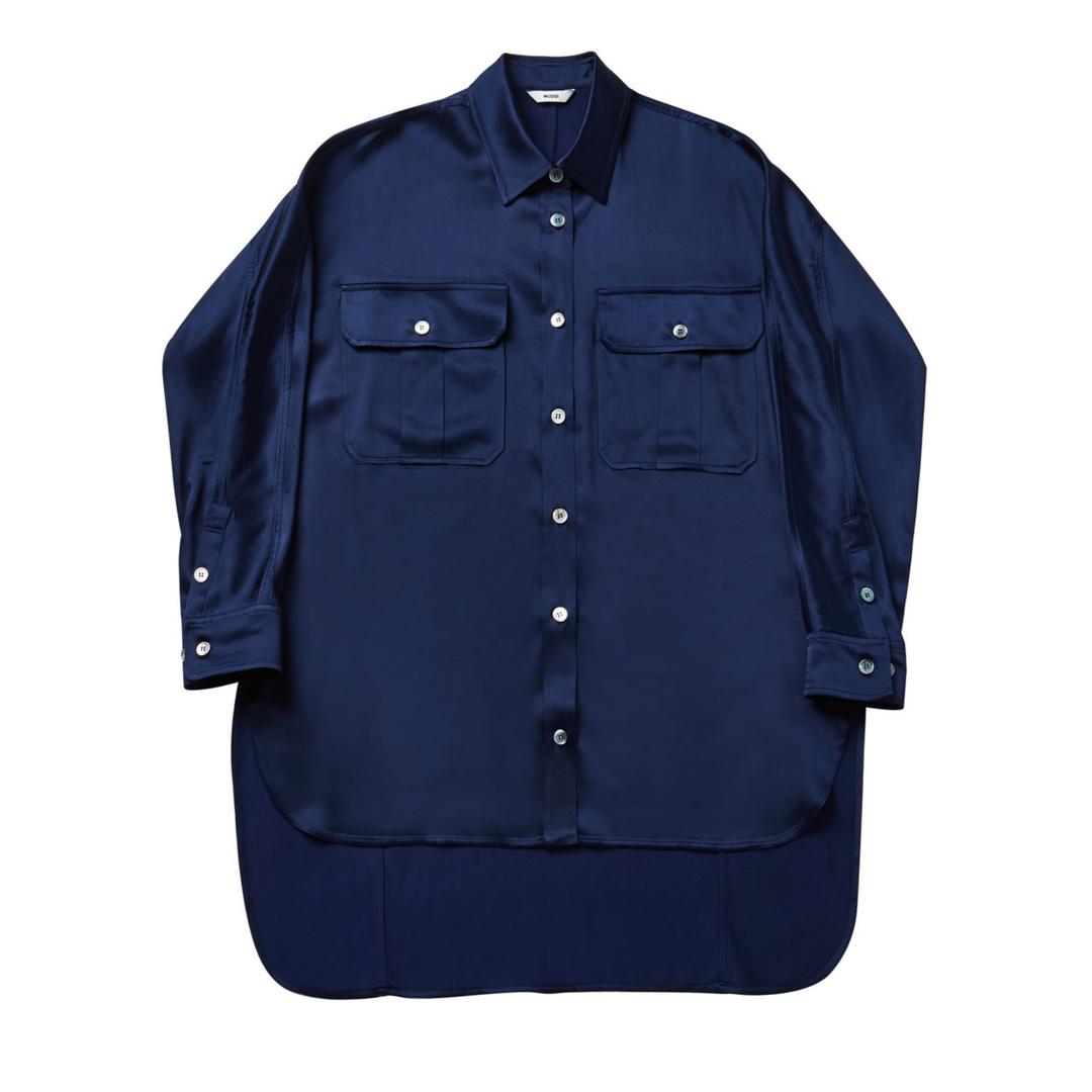 Long tail silk shirt 005 Navy