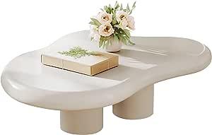 Guyii Cloud Coffee Table, Modern White Coffee Table for Living Room, Cute Irregular Indoor Tea Table with 3 Legs (White, 47.24 Inch)
