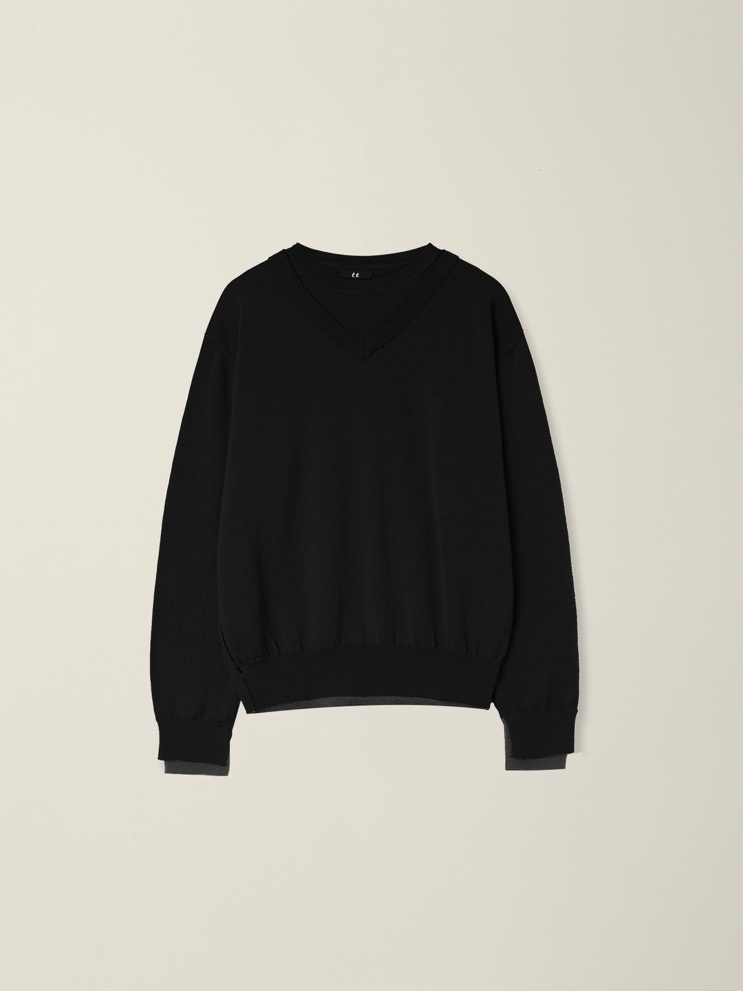 DOUBLE LAYERED WOOL KNIT  BLACK