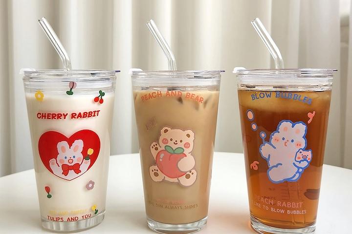 뜨거운 음료도 OK! 캐릭터 내열유리 콜드컵 텀블러 (완전 밀폐 가능)