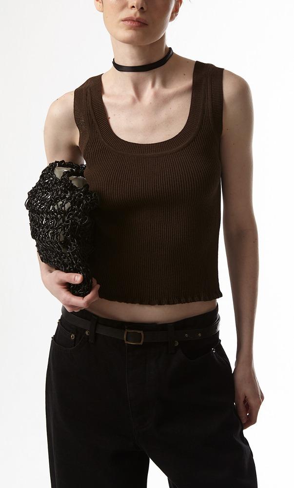 FRILL SLEEVELESS KNIT (BROWN)