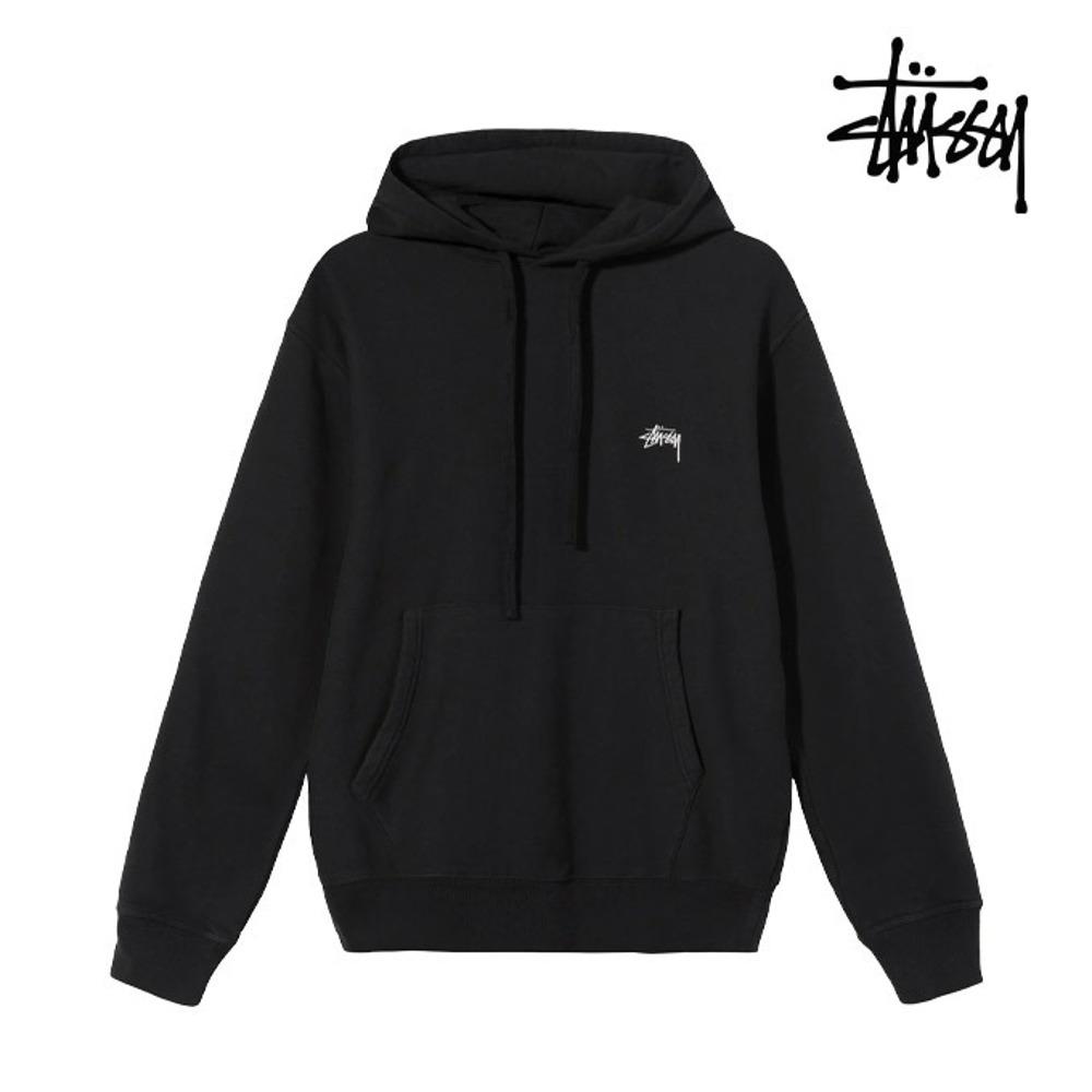 [STUSSY] 스투시 기본 로고 오버핏 기모 후드티 남녀공용 블랙